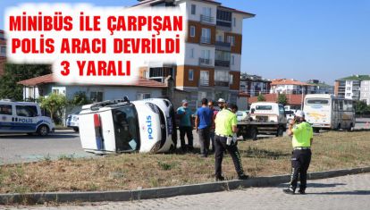 Bolu'da minibüs ile çarpışan polis aracı devrildi: 3 yaralı