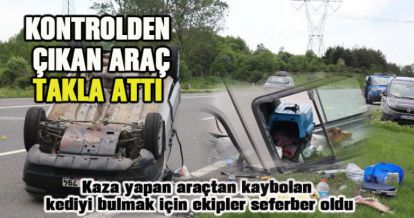 Kontrolden çıkan hafif ticari araç takla attı: 3 yaralı