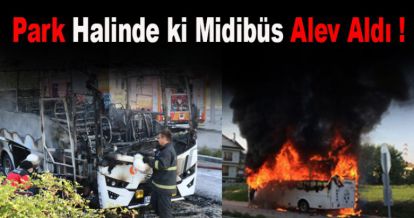 Park halinde yanan midibüs 10 dakika içinde küle döndü