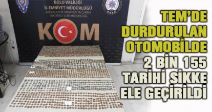 TEM'de durdurulan otomobilde 2 bin 155 adet tarihi sikke ele geçirildi