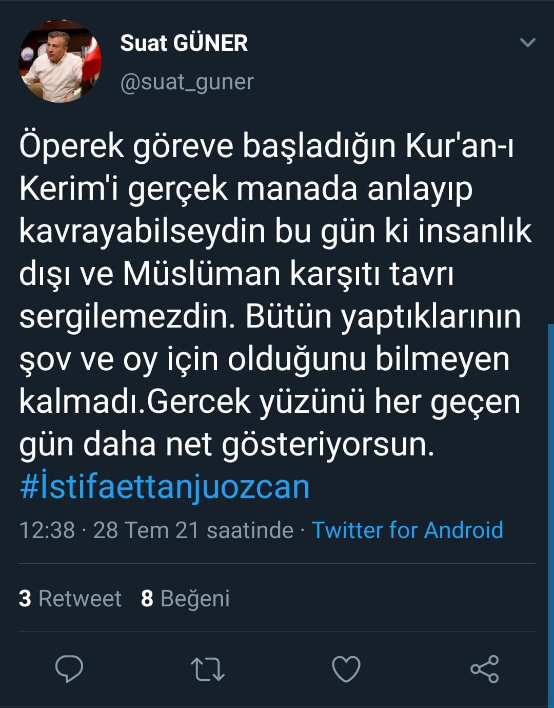 SUAT GÜNER’DEN TANJU ÖZCAN’A #İSTİFAETTANJUÖZCAN ETİKETLİ PAYLAŞIM