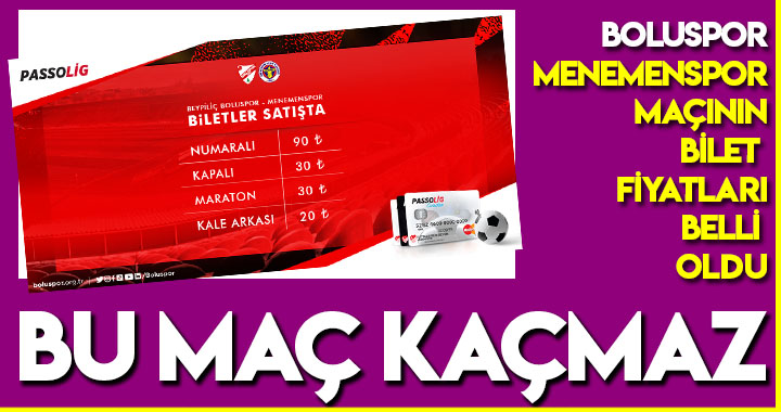 BOLUSPOR-BELEDİYESPOR MAÇININ BİLET FİYATLARI BELLİ OLDU