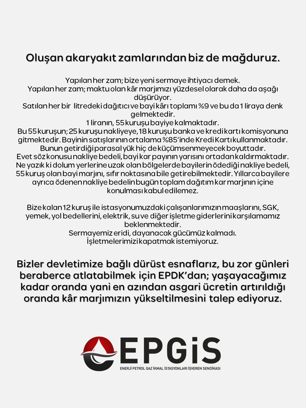 EPGİS, “Kâr marjımızı yükseltin”