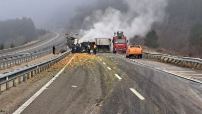 SEYİR HALİNDEKİ YANAN TIR SÖNDÜRÜLDÜ