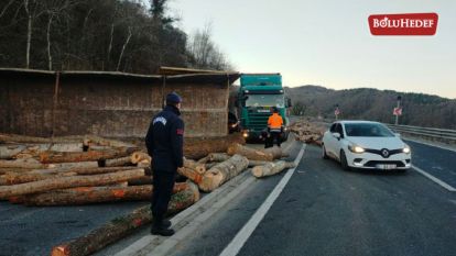 BOLU DAĞI'NDA TOMRUK YÜKLÜ KAMYONUN DEVRİLMESİ SONUCU 2 KİŞİ YARALANDI