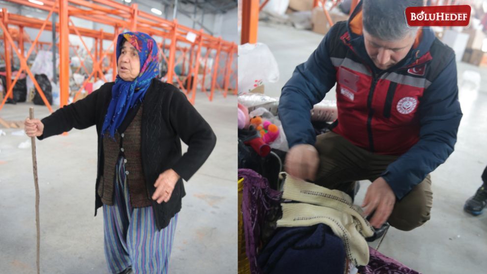 YAŞLI KADIN ÖRDÜĞÜ ATKI VE PATİKLERİ DEPREMZEDELERE GÖNDERDİ