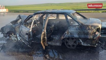 BARİYERE ÇARPARAK YANAN OTOMOBİLDE 3 KİŞİ YARALANDI