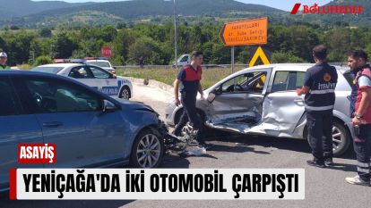 YENİÇAĞA'DA İKİ OTOMOBİL ÇARPIŞTI , 2 YARALI