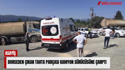 DORSEDEN ÇIKAN TAHTA PARÇASI KAMYON SÜRÜCÜSÜNE ÇARPTI