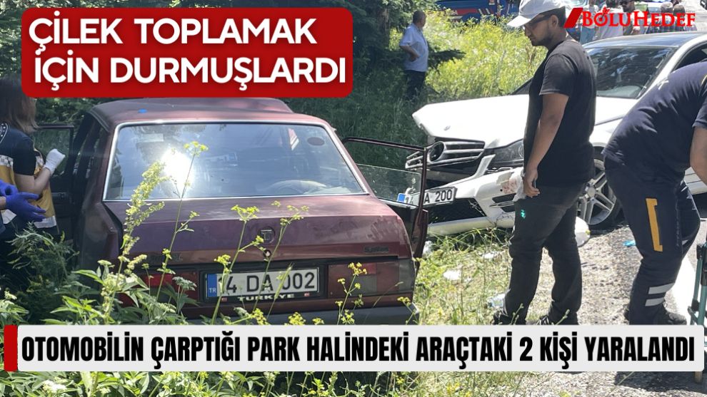 OTOMOBİLİN ÇARPTIĞI PARK HALİNDEKİ ARAÇTAKİ 2 KİŞİ YARALANDI