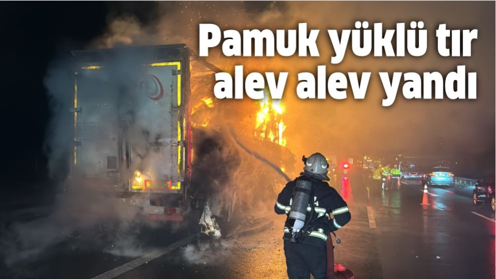 Pamuk yüklü tır alev alev yandı