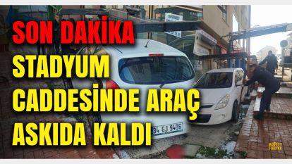 Son Dakika: Bolu'da ilginç kaza: Araç merdiven boşluğunda asılı kaldı