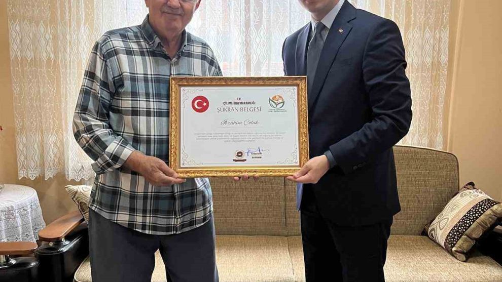 Gaziye şükran belgesi verildi
