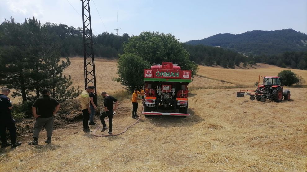 Mudurnu'da otlar elektrik tellerine çaptı, ot yangını çıktı
