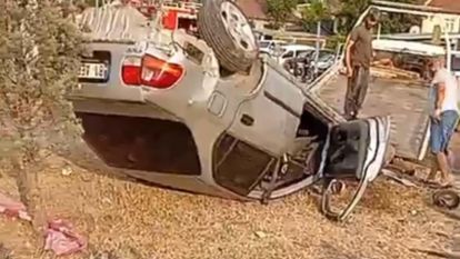 Otomobilin takla attığı kaza kamerada: 4 yaralı