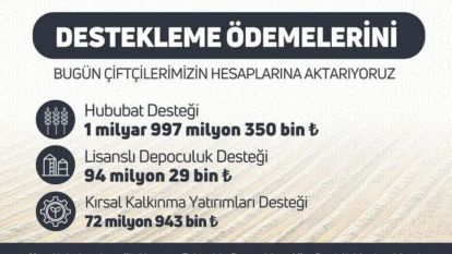 Çiftçilerimize 2milyar 164 milyon 322 bin TL ödeme yapılacak!..