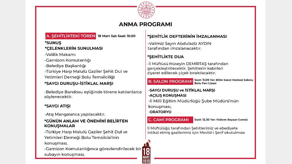 18 Mart Çanakkale Şehitlerine 3'lü Anma Töreni...
