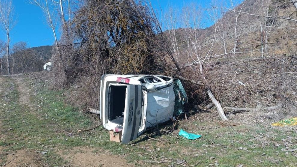 Bolu'da hafif ticari araç şarampole uçtu: 2 yaralı