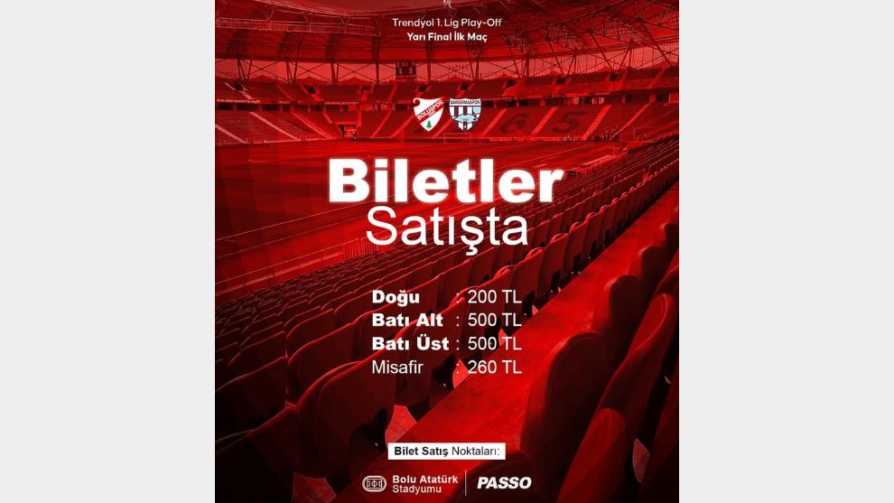 Boluspor taraftarına müjde...Maç biletleri satışta...