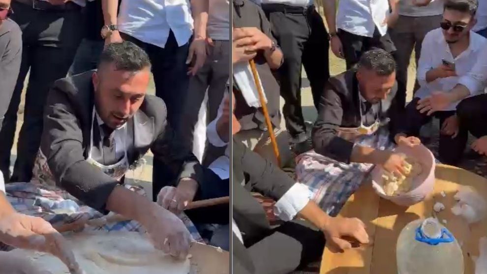 Düğün konvoyunda damada hamur yoğurttular