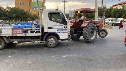 Tüp yüklü kamyon kazaya karıştı