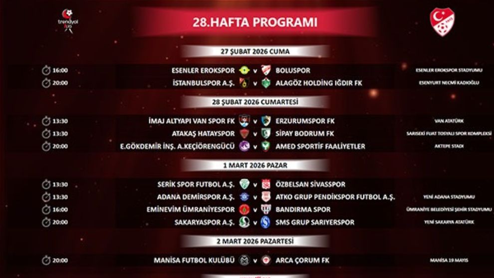 5 Haftalık Maç Programı Belli Oldu...
