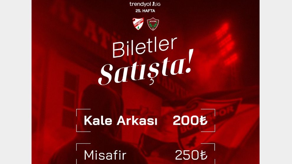 Boluspor- Hatayspor Maçı Biletleri Satışta...